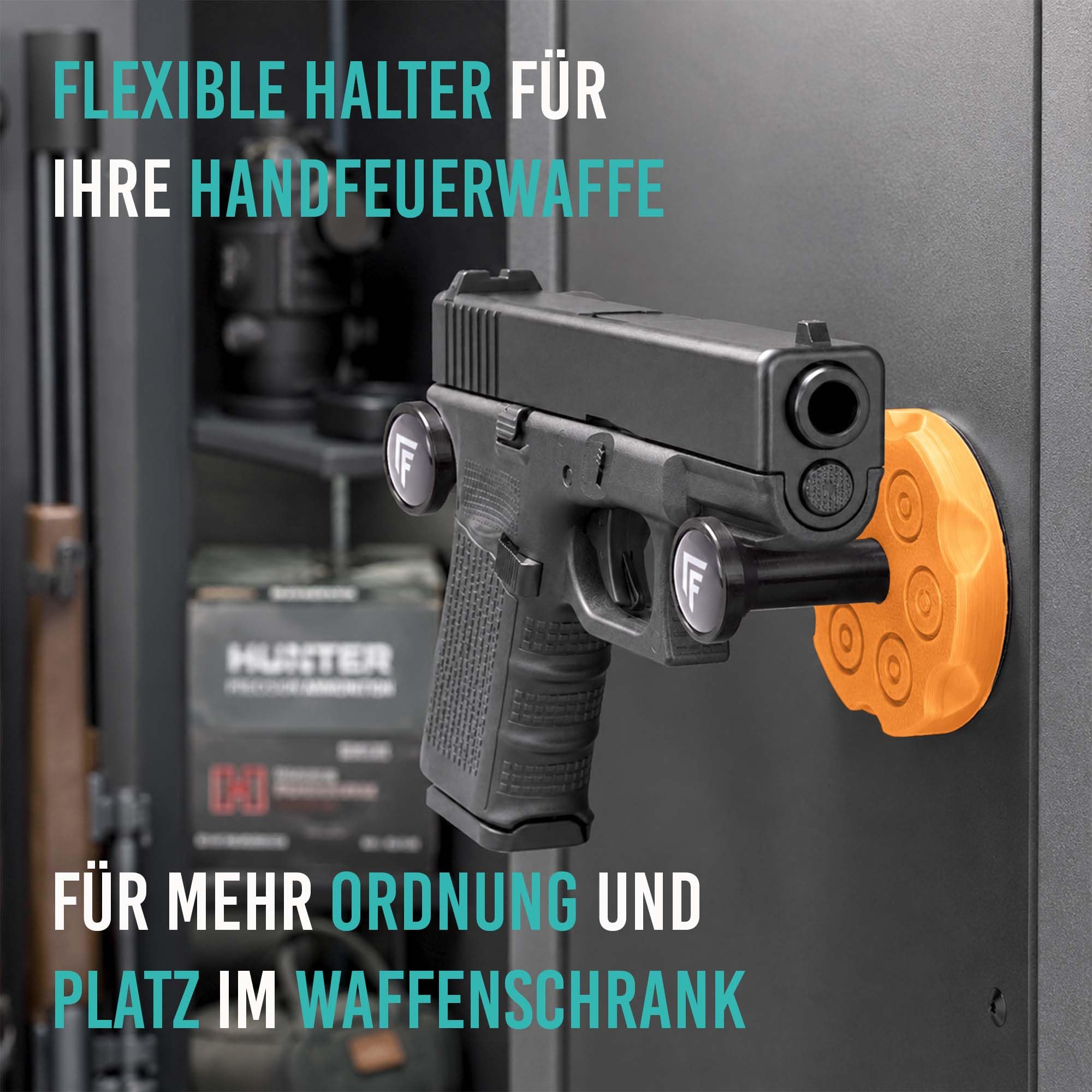 Kurzwaffenhalterung Nexus, 2-teiliges Set für Pistole & Revolver, Halter mit starken Magneten für Waffenschrank & Tresor, Made in Germany