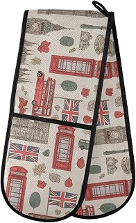 susiyo Double Oven Mitts British Symbols Heat Resistant Oven Glove Extra Long Potholder for Kitchen Cooking Baking BBQ Microwave Handling Hots and Pans 35x7 Inch