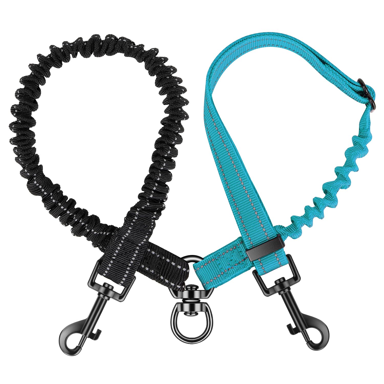 Nasjac Doppelte Hundeleine, kein Verheddern 360° drehbarer Splitter Doppelleine fur Zwei Hunde, verstellbare stoßdämpfende Bungee-reflektierende Leine für Hunde klein mittlere und große Lauftraining