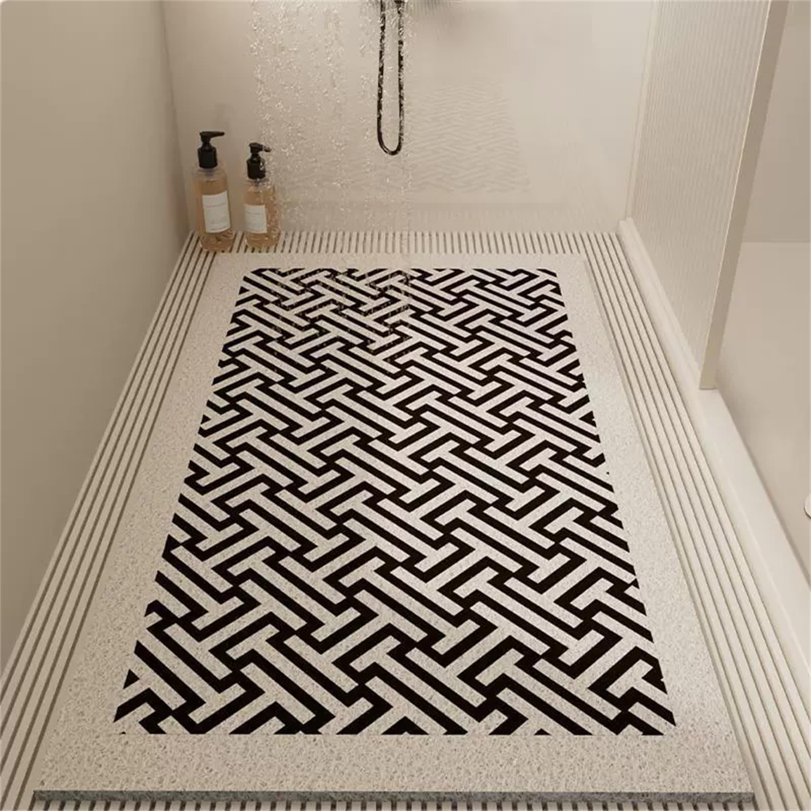 Odot Shower Mat Non Slip Bath Mat with Drain, Modern Texture Quick Drying PVC Loofah Bathroom Pads for Inside Shower & Wet Areas, Can be Cut Bathroom Floor Bathtub Pad (Beige,60x120cm)