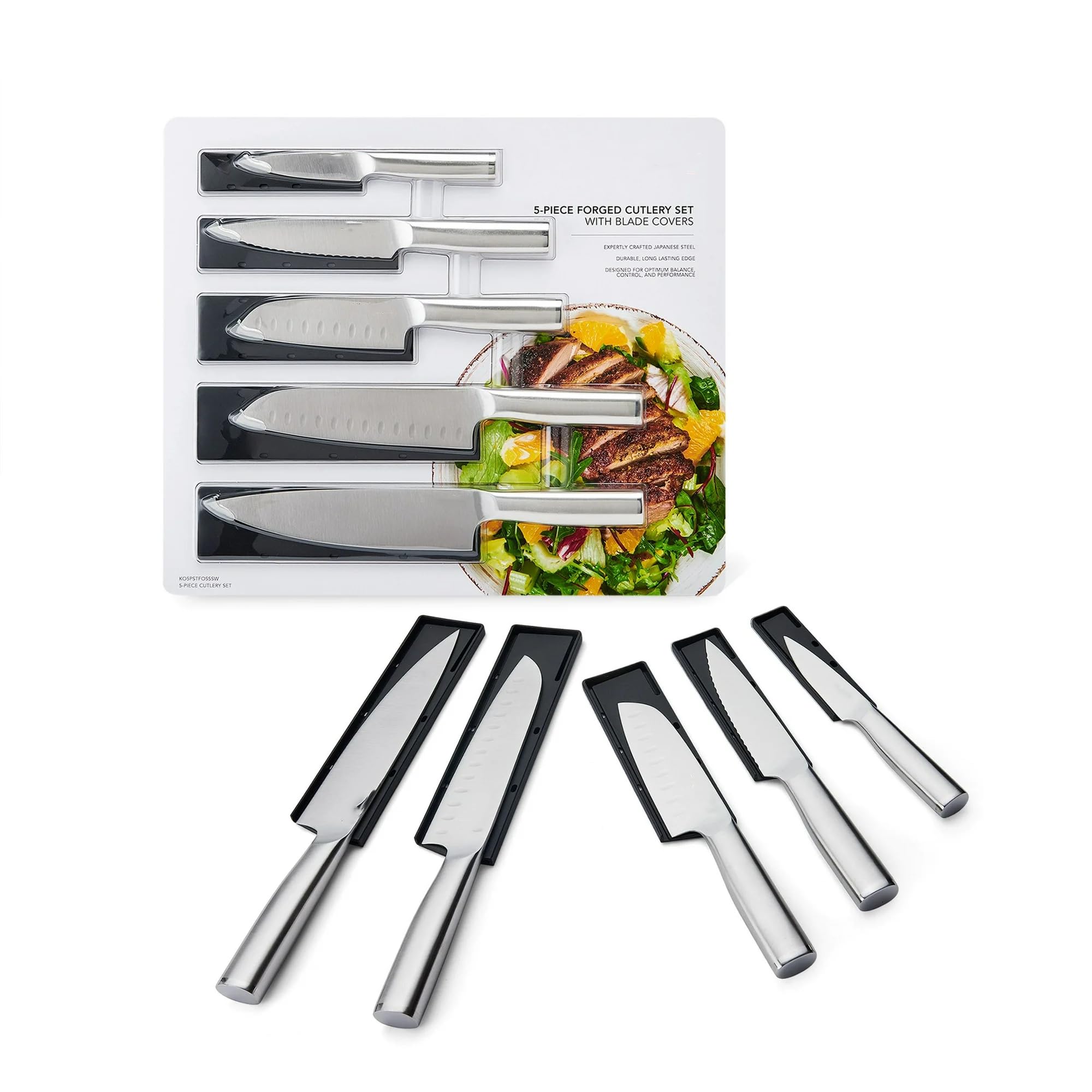 5-Piece Stainless Steel Knife Set with Block Set Kitchen Knife Long-Lasting Edge Silver