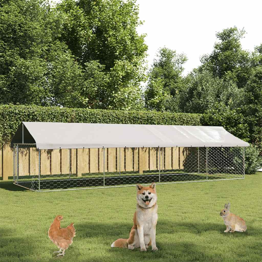 Perrera para perros al aire libre con techo 600 x 200 x 150 cm de acero galvanizado para jardín, caño para cachorros, caño para perros, cercado libre, entrenamiento, protección y seguridad en