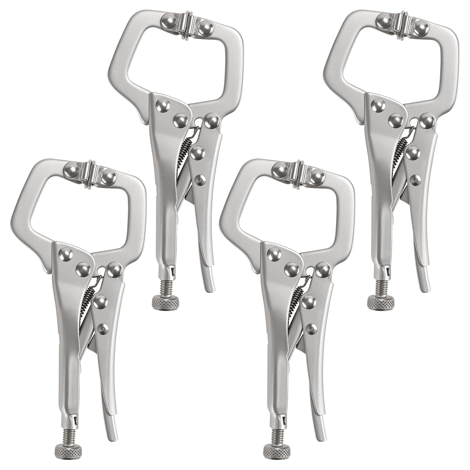 ZEONHAK 4 Pcs 5 Inch C Clamp, Welding Locking Face Clamps with Adjustable Screw, Max Jaw Opening 2.5cm/1 Inch for Woodworking, Silver