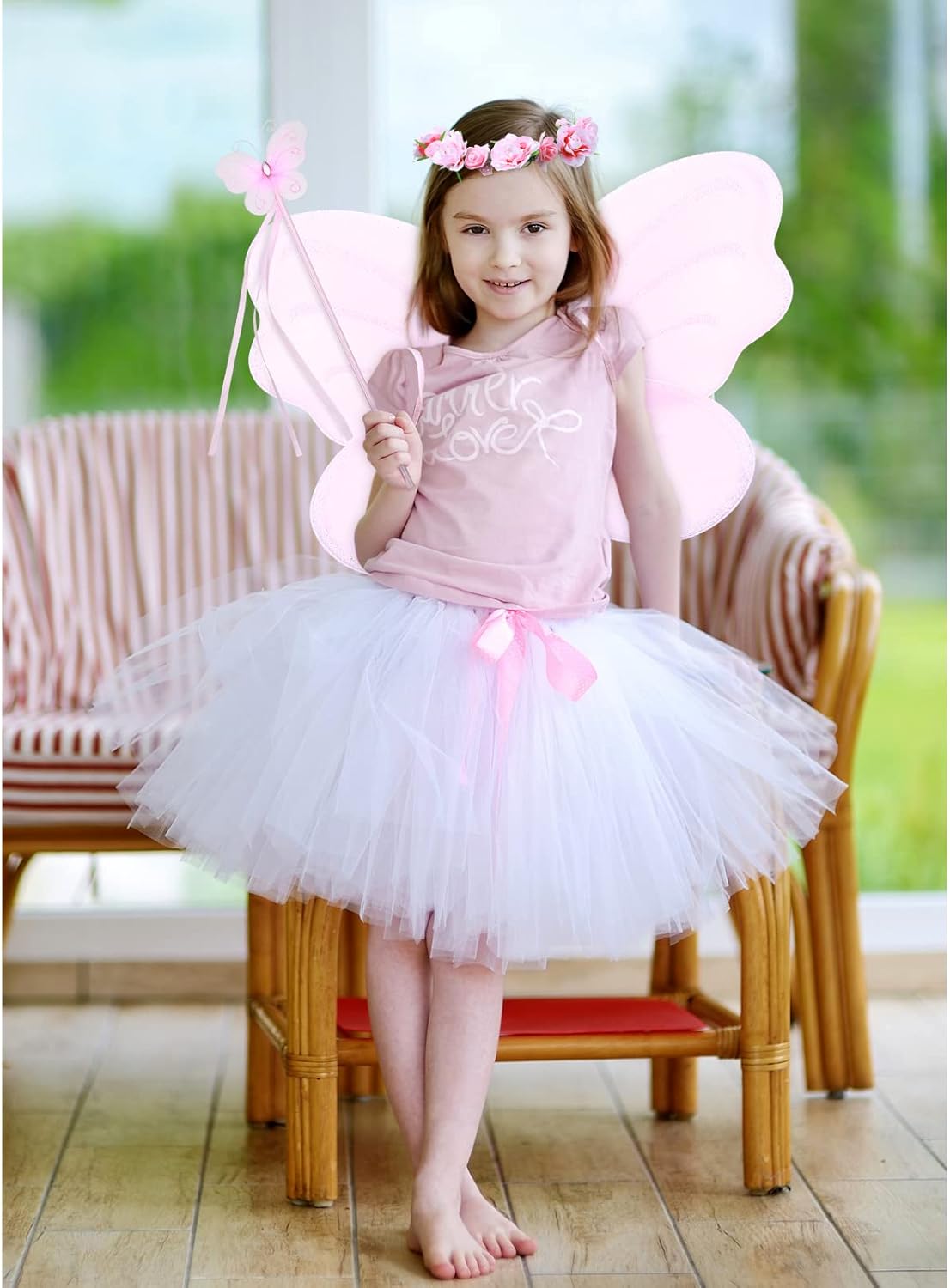 Fairy Princess Costume Set, Include Headband, Butterfly Fairy Wing, Tutu Skirt, Butterfly Wand for 2-12 Years Girls, Birthday - Image 8