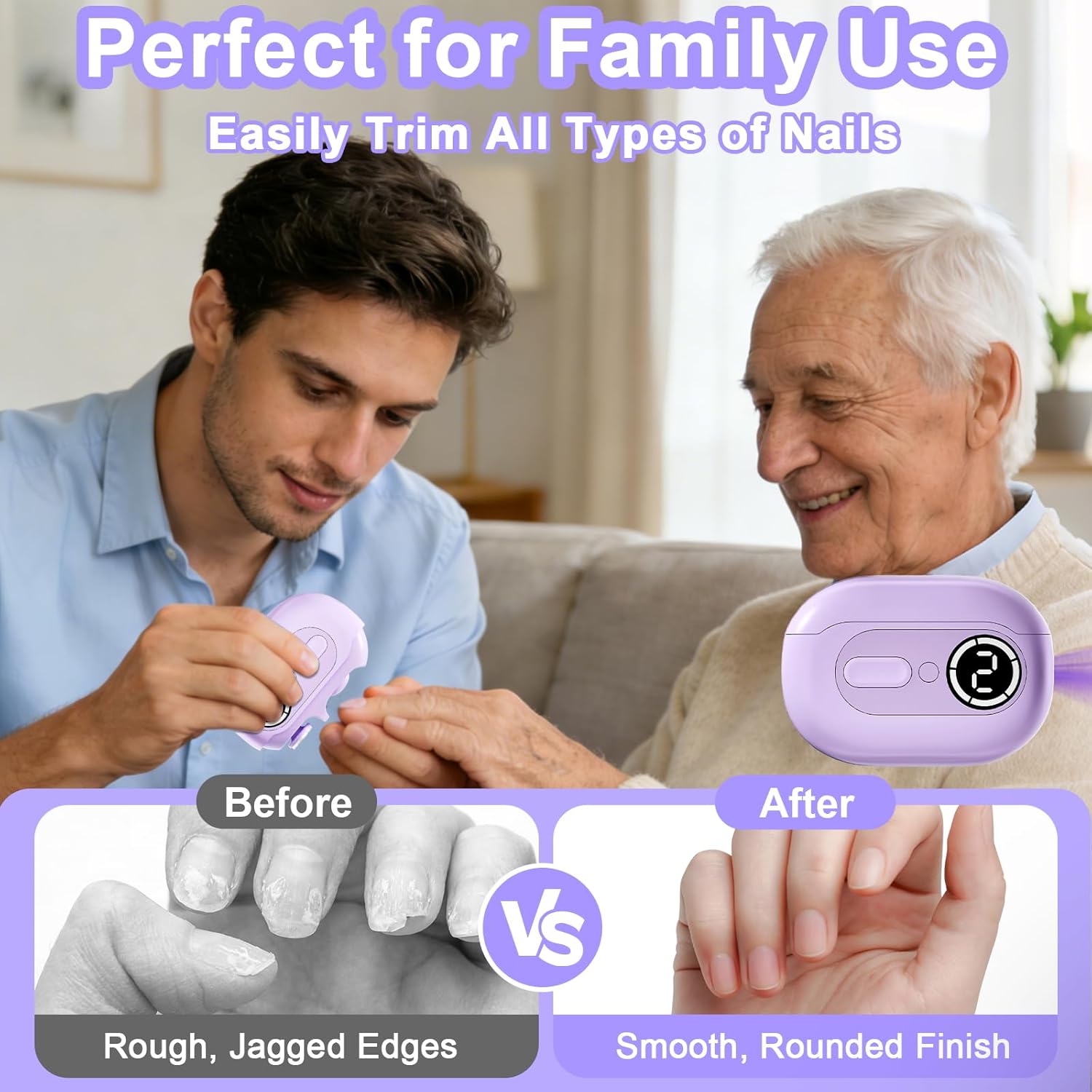 4 in 1 Electric Nail Clipper for Seniors, Automatic Nail Trimmer with Night Light & 9 Speeds Nail Polisher Fingernail Clippers for Women & Men Nail Grinder Files for Elderly