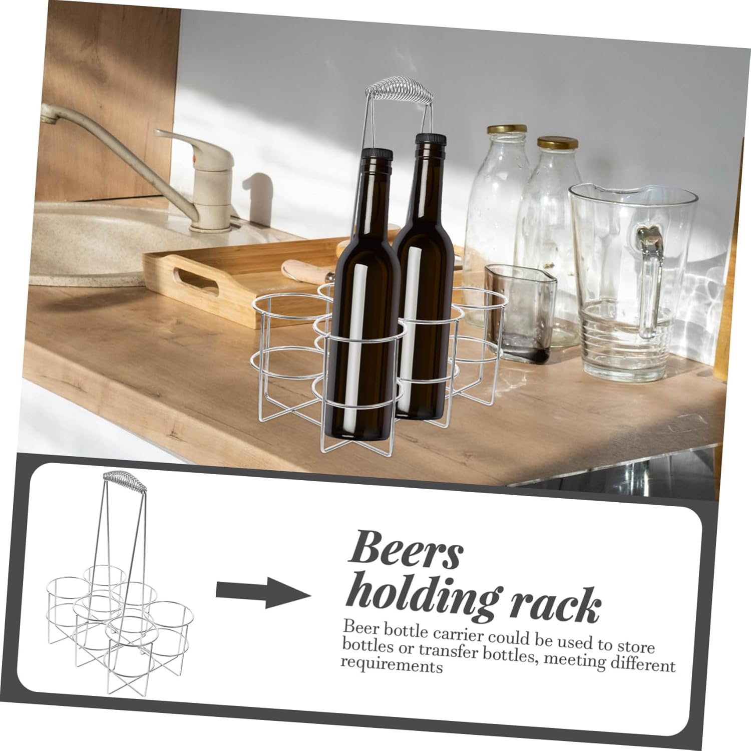 PRETYZOOM 1pc Portable Beer Carrier Sturdy Metal Beer Bottle Holder for Outdoor Events BBQ and Parties Handheld Design Comfortable Grip Wine Rack Large