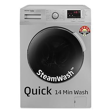 Voltas Beko, A Tata Product 8 Kg 5 Star Inverter Quick wash Fully-Automatic Front Loading Washing Machine (2023 Model, WFL8012B7JVBKA/GXV, Grey, In buit Heater/Hygiene steam)