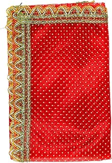 Decorative Chunari Pooja Cloth (Size:-18 Inch x 36 Inch) Chunni Puja Indian Traditional Festival New year gifts Decorations Chunr MATA Ki Chunri for Statue Chowki Aasan Mat Posters Frame(Red)