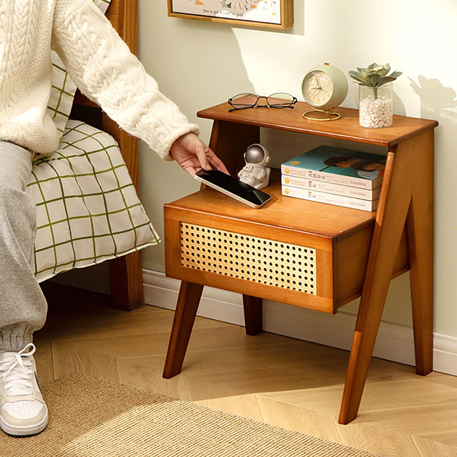 YYDPSHH Nachttisch aus Bambus, Nightstand Nachtkommode Mit  ABS-Rattan-Dekorschublade Und Offenem Regal, fr Schlafzimmer, Bro,  Arbeitszimmer, ...