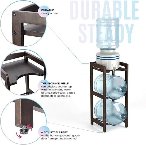 Miniatura 3 de Soporte dispensador de agua de madera natural de 5 galones, 31 pulgadas de alto, soporte para jarra de 3 niveles con estante superior