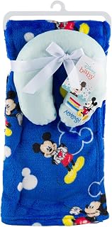Disney Juego de manta y reposacabezas de Mickey Mouse, Productos para Bebes, Color Azul, Gran Almohada Reposacabezas para Viajes