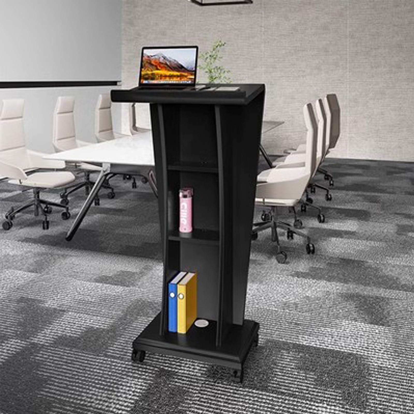 Genérico Atril portátil Ajustable con Ruedas, Estante versátil para Lectura y Almacenamiento, Ideal para Iglesias, oficinas, escuelas y hogares. Diseño Elegante en Color