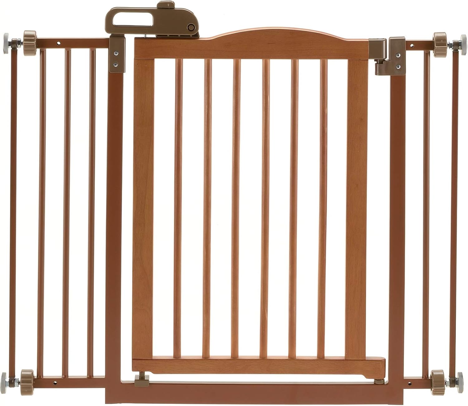 Richell One-Touch Pet Gate II, Brown, Fits Openings from 32.1-36.4" and 30.5" H, Dog Wood gate, Autumn Matte