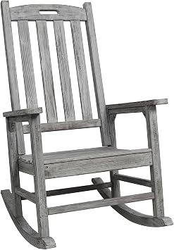 Wooden Oversized Porch Rocker Chair with Wide Seat and Tall Backrest - High Back Smooth Rocking Chairs for Outdoor & Indoor Use, Durable Fir Wood Construction, Easy Assembly Light Gray