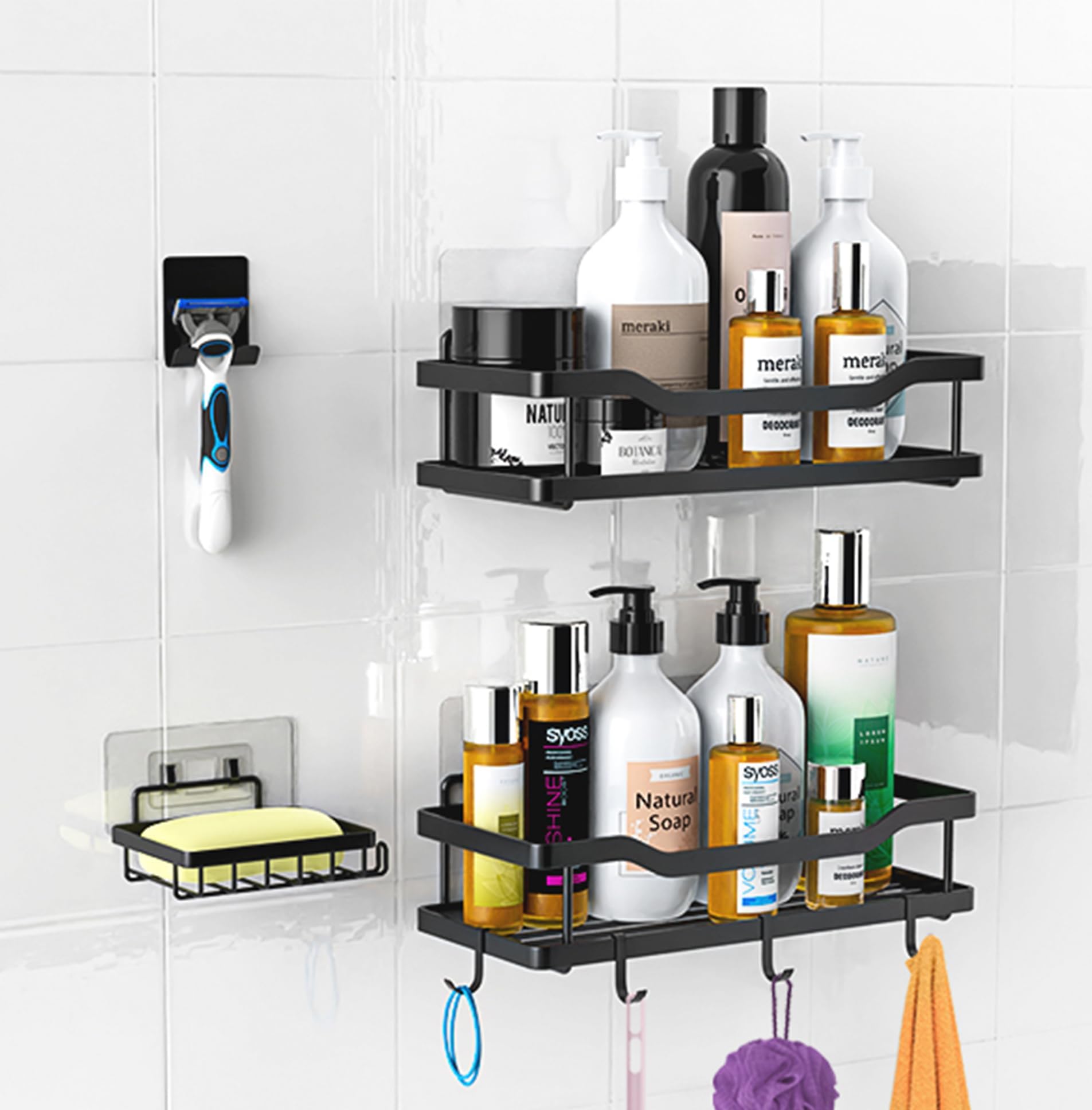 Amazon.com: DILEASIR Shower Caddy - 6-Pack Shower Shelves, Adhesive ...