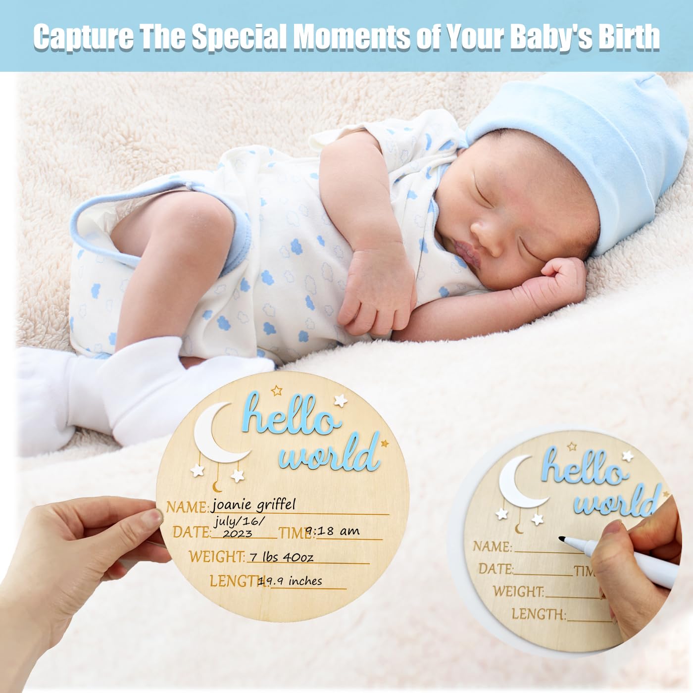 Wooden Baby Announcement Sign Hello World Baby Sign Newborn Welcome Decoration - KAMHBE, 15 cm x 0.5 cm (5.9 inches x 0.2 inches) - Image 3