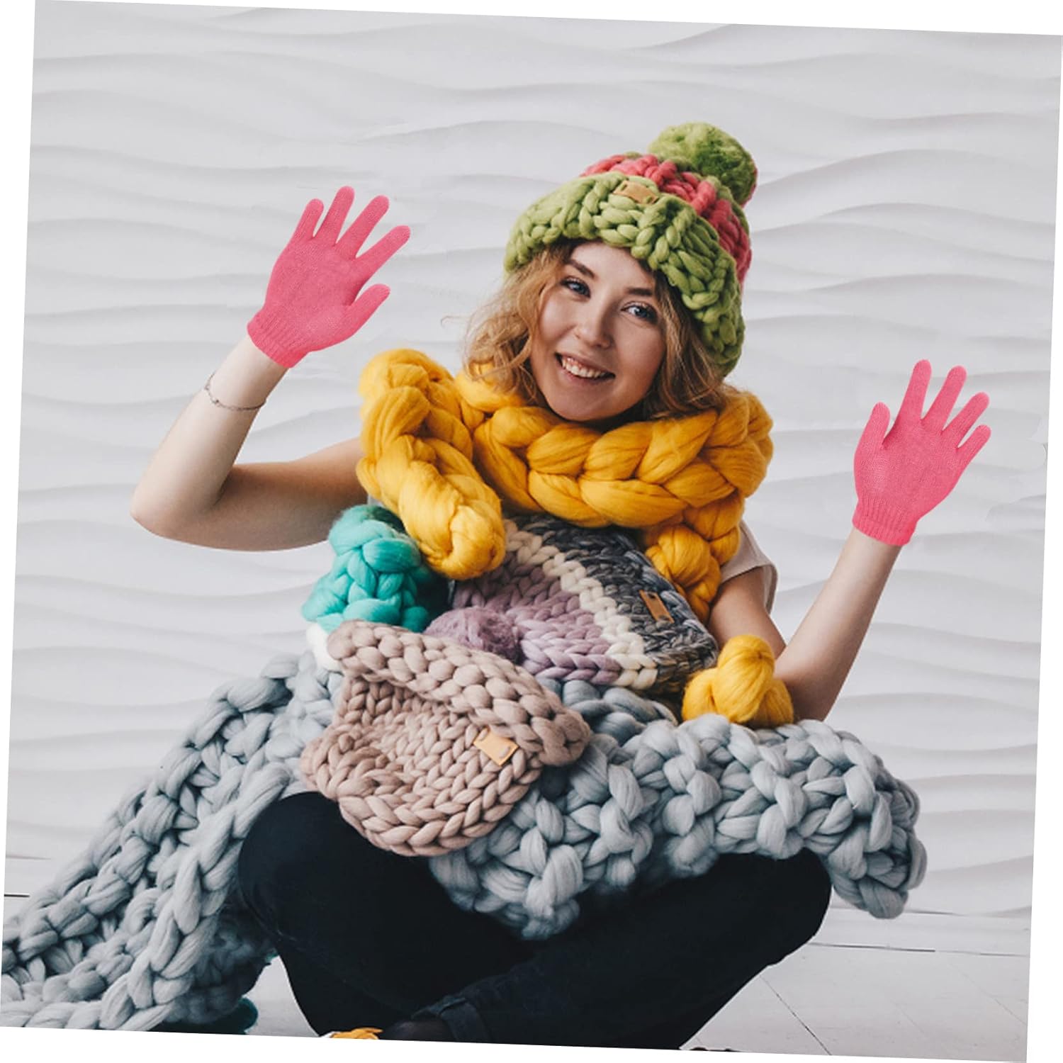 24pairs Full Finger Warm Gloves Boy Girl Knit Gloves for Boys and Girls