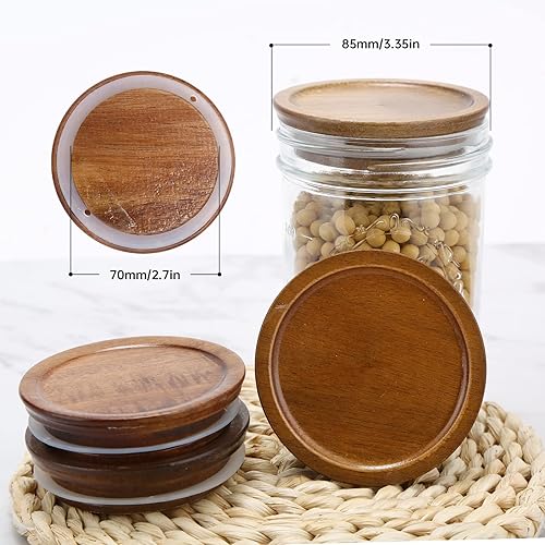 Miniatura 2 de Paquete de 12 tapas para tarros de boca ancha, tapas reutilizables con sellos de madera y silicona, perfectas para conservar y conservar en frascos