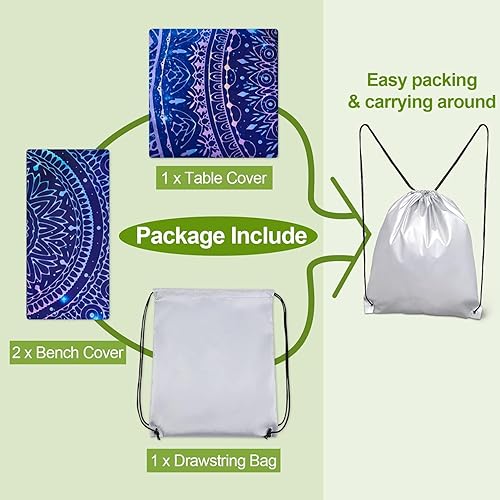 Miniatura 138 de Play Tailor - Mantel para mesa de pícnic con cubiertas para bancas, impermeable y a prueba de viento con bolsa de cordón, ajustable a mesas y bancas