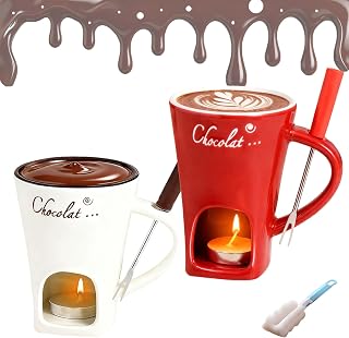 Chocolate Fondue Mug, Melting Love Cup, Chocolate Melting Mug with Candle, Candle Minis Simmer Mugs for Chocolates, Cheese, Butter (2PCS-A)