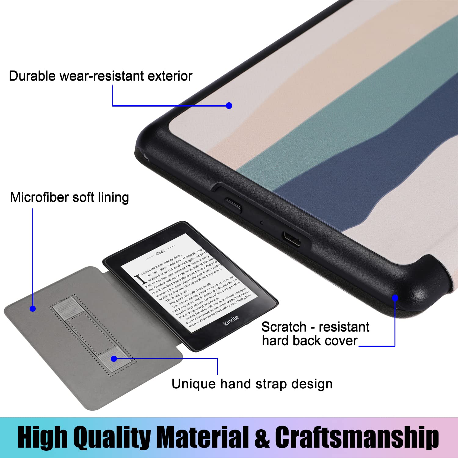 SCSVPN- Estuche para Kindle Paperwhite 10.ª generación 2018 con Correa de Mano, función de Encendido y Apagado automáticos, Funda Protectora Inteligente de Cuero sintético Delgado Solo Compatible con