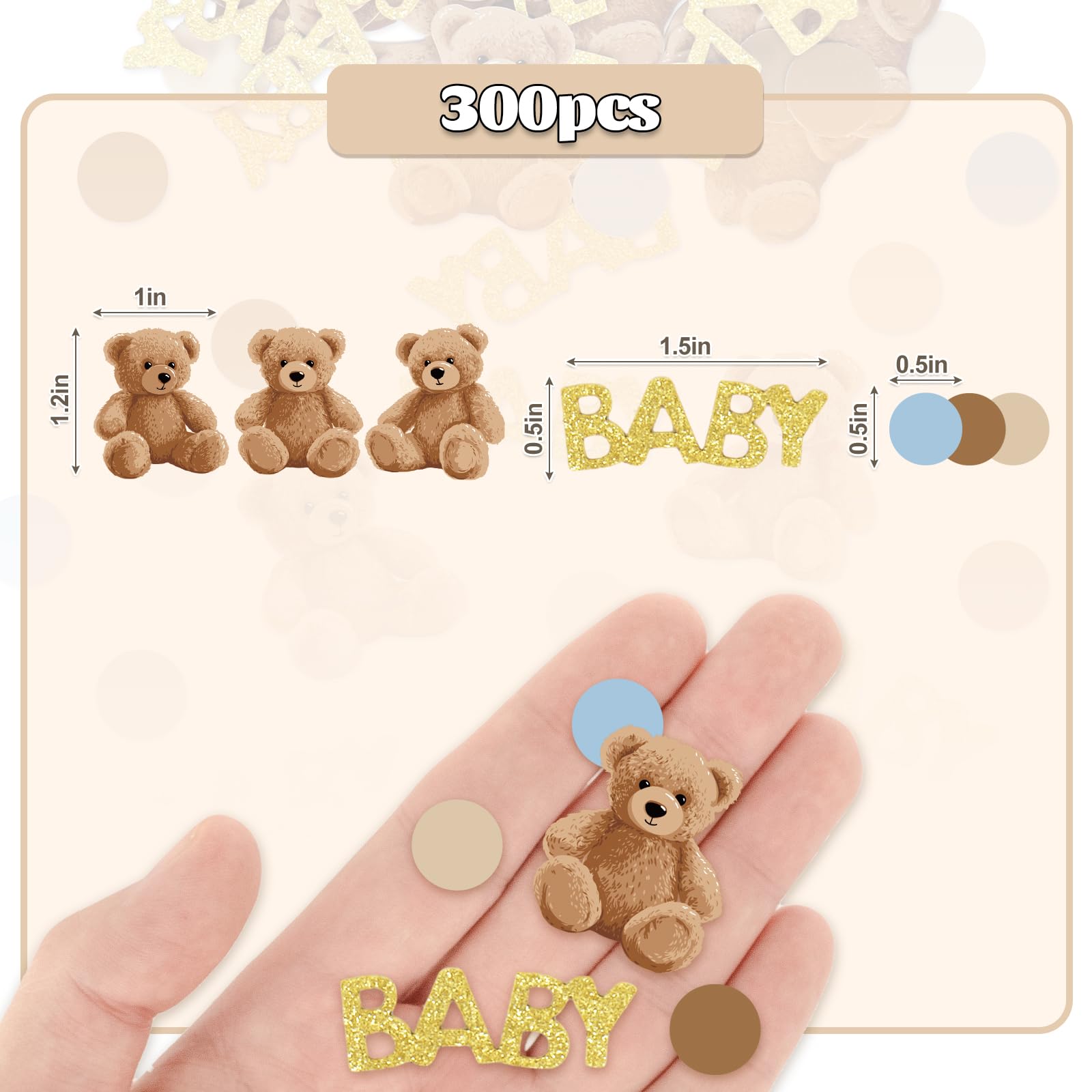JarThenaAMCS 300 Stück Bären-Konfetti für Babypartys, 5 Designs, Papier-Tisch-Konfetti-Streuungen für Party-Dekoration