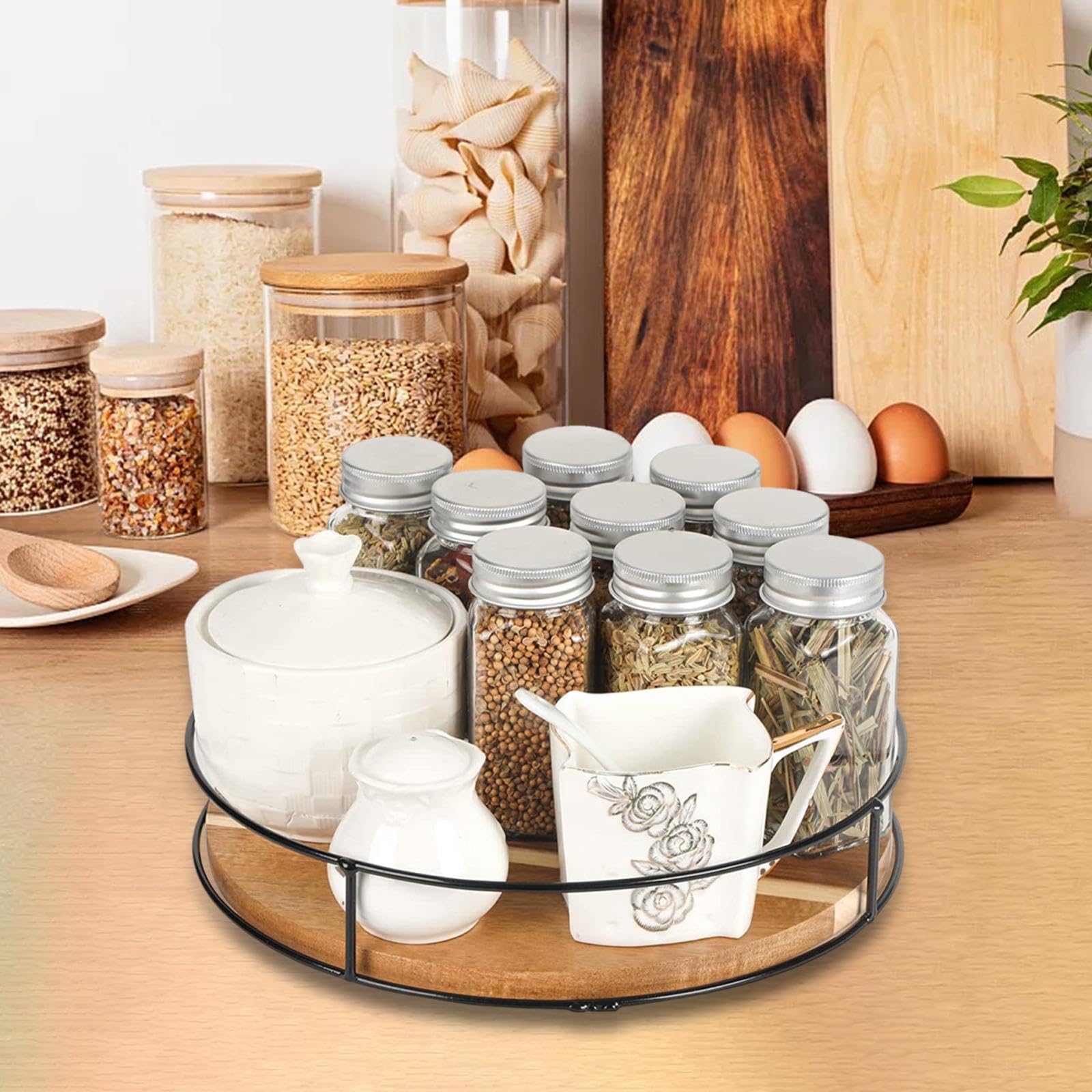Plateau tournant en bois, support à épices, organisateur pour