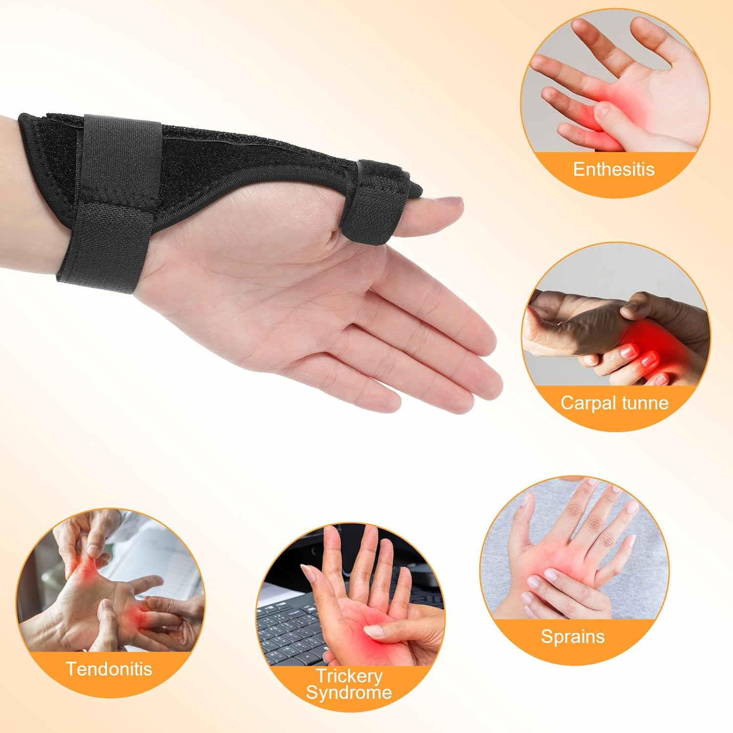 Thumb Brace Finger Splints Thumb Spica Splint for Right and Left Hand & Wrist Supports & Splints Unisex Thumbs Braces with Strap Fits 7.5-8.5 inch Black