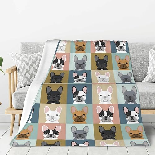Bonita manta de bulldog francés para niños y adultos, suave y ligera manta de bulldog francés de 50 x 60 pulgadas para sofá, cama, decoración del