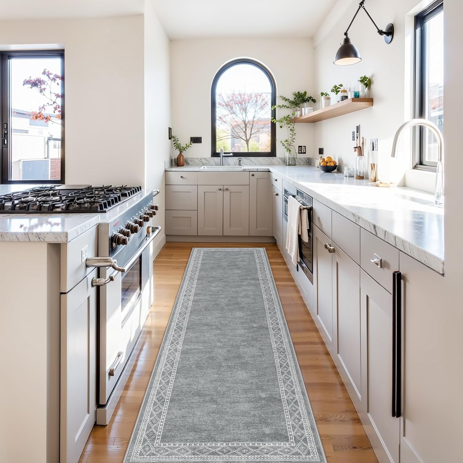 Lahome Modern Bordered Washable Runners for Hallways, 2.5x8 Kitchen Runner Rug Non Slip, Ultra-Thin Soft Hallway Rug for Bedroom Entryway Bathroom Laundry (2.5'x8',Grey)