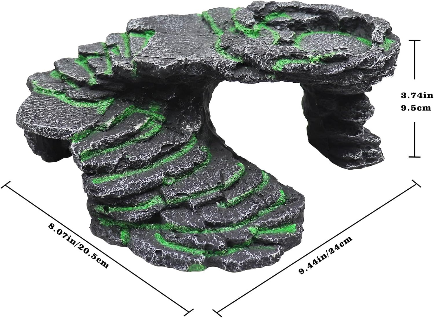 Large Bearded Dragon Hideout, Resin Simulation Stone Reptile Hide Cave, Reptile Basking Platform, Terrarium Habitat Decor for Lizard Spider Aquarium Fish Gecko - 9.5 × 8 × 3.7 Inch