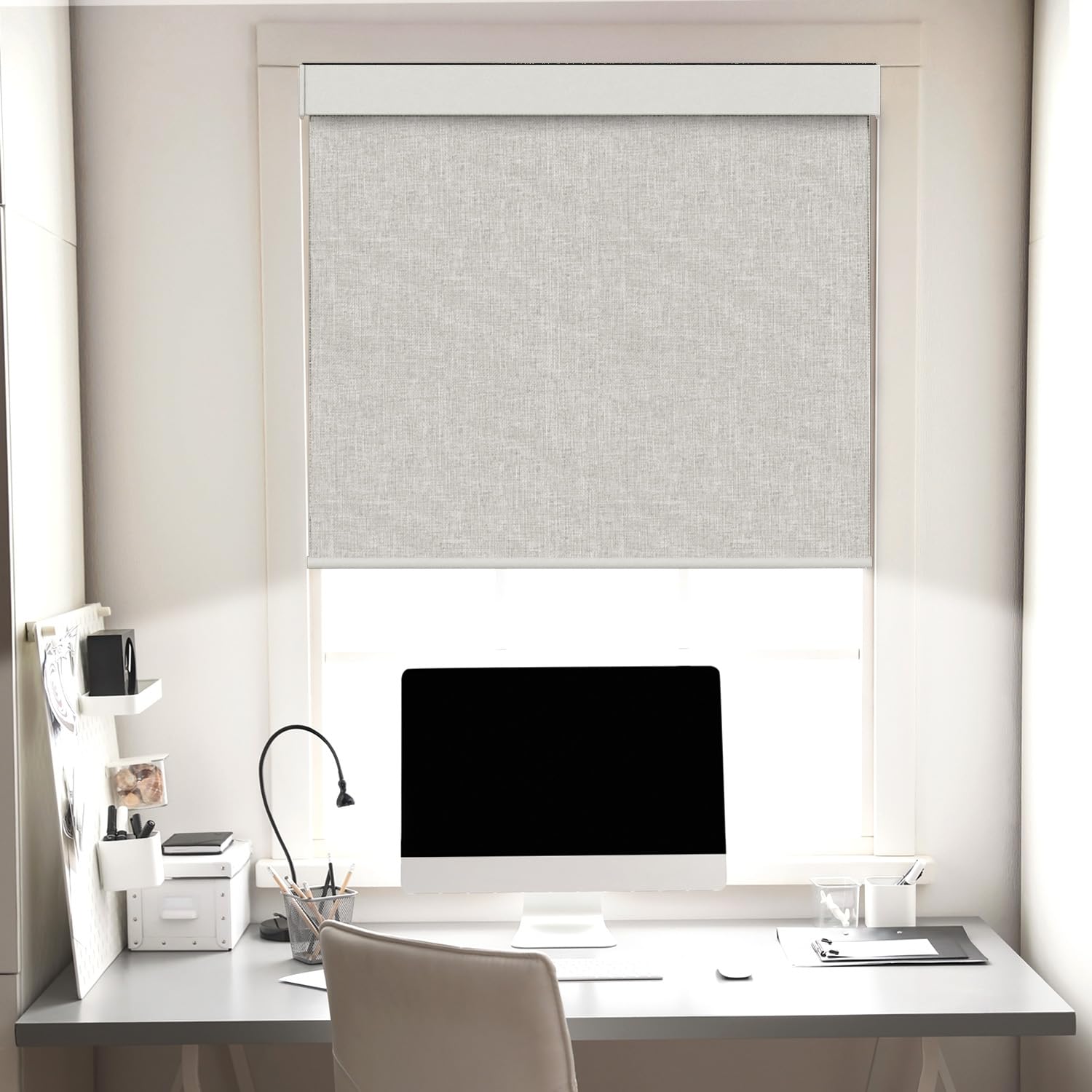 Blindify Blackout Roller Shades, Cordless Roller Blinds for Windows, Thermal Insulated Fabric Window Shades UV Protection for Home, Office, Bedroom, Door, Beige, 24