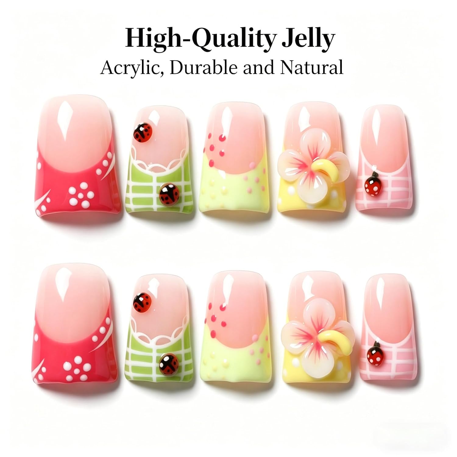 Handmade Press on Nails 3D Cute Nails for Women, Luxury Duck Nail Art Design, Fake Nails with 3D Nail Charms Size M 11