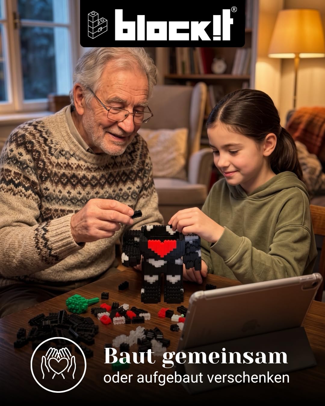 block!t Infinite Love Bear 3D-Klemmbaustein-Set mit LED | Das perfekte Date Night Geschenk für Paare | Gemeinsames Projekt für Jahrestag & Hochzeit | Inkl. Grußkarte & Sticker