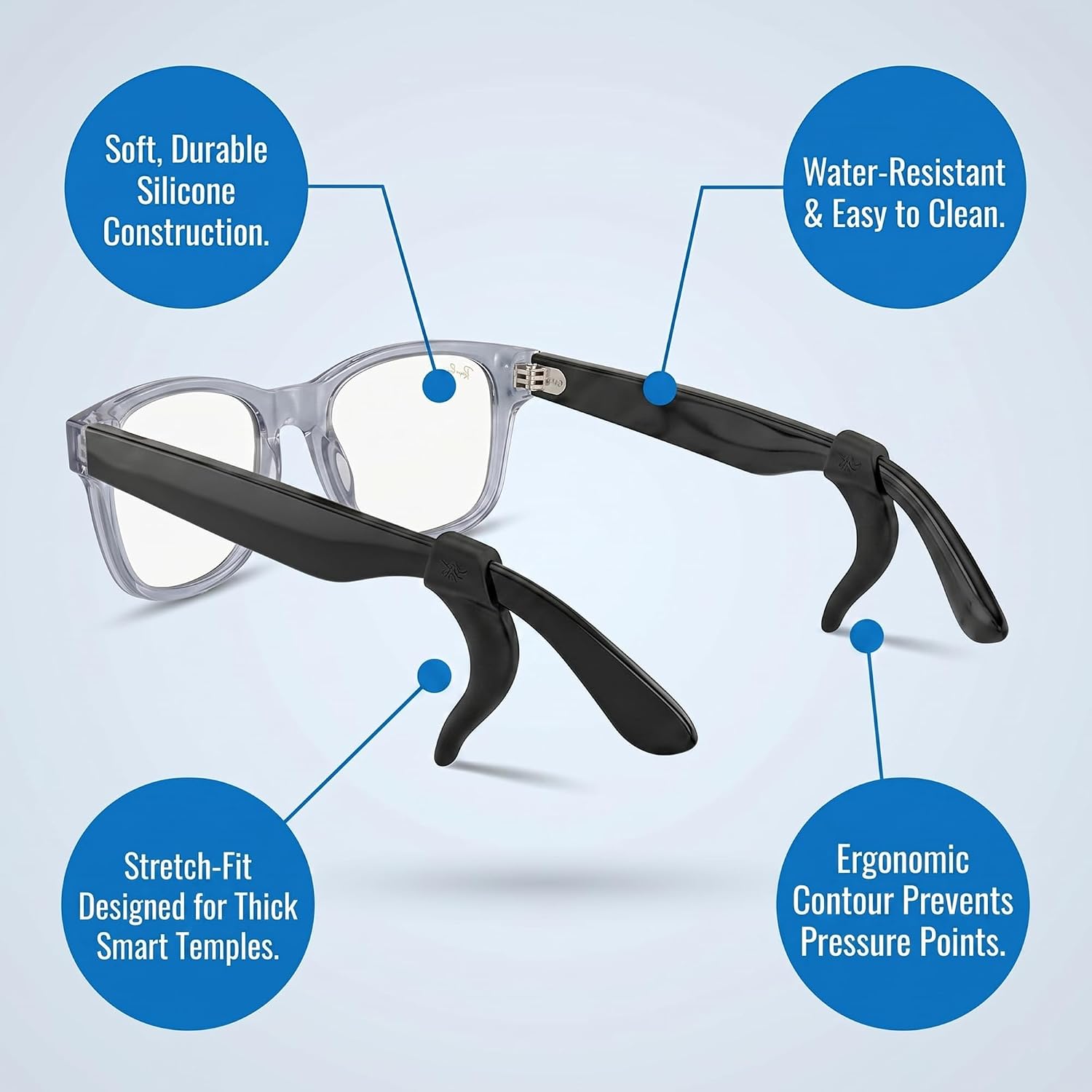 Fit for Rayban Meta Ear Grips,Silicone Smart Glasses Ear Grip | for Ray-Ban Meta Wayfarer/Skyler/Oakley/Headliner(Gen 2) (16, Black)