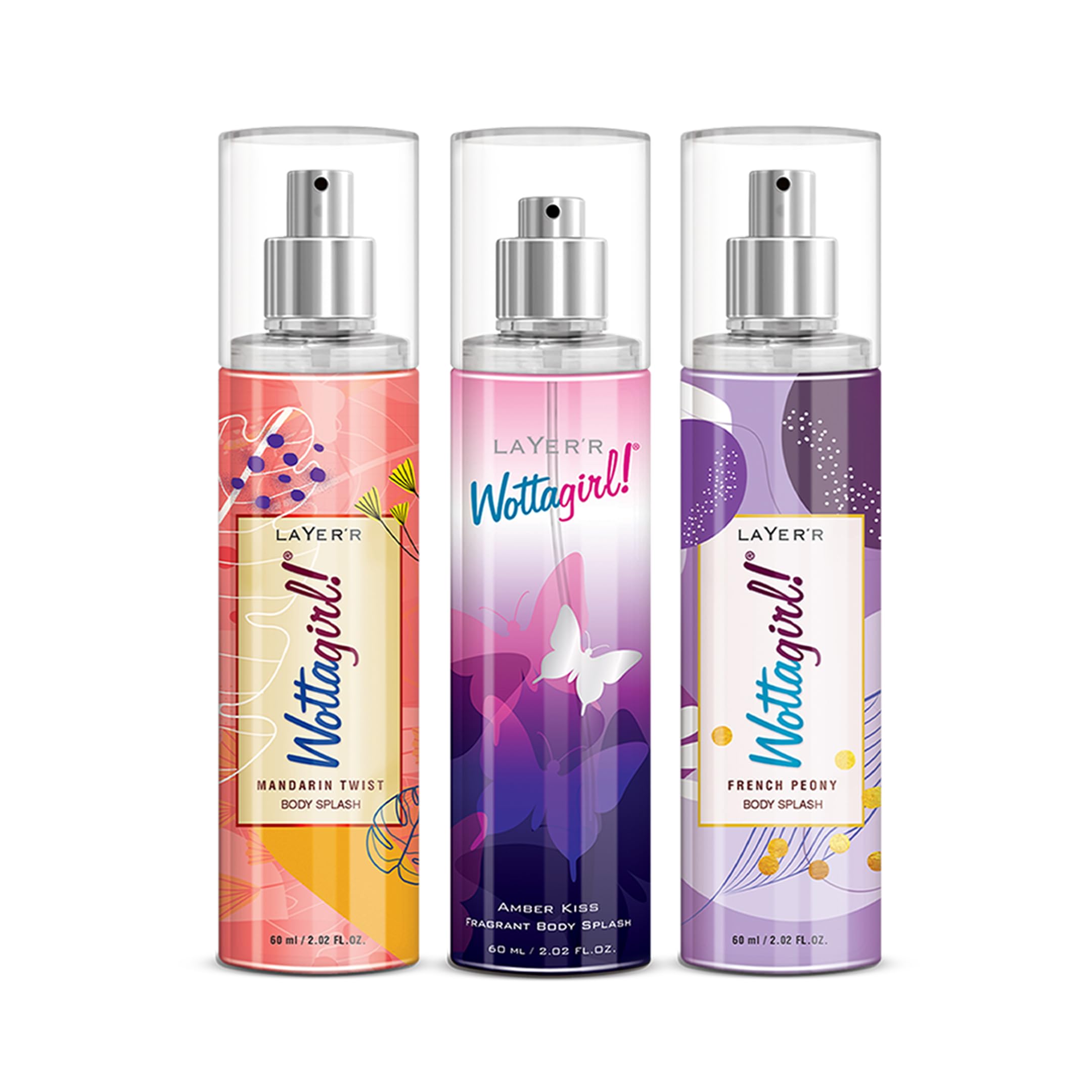 Layer'r Women WottaGirl! Body Splash Long Lasting Liquid Fresh Scent Fragrance Pack Of 3 -, Mendarin Twist, French Peony & Amber Kiss (180Ml, Pack Of 3)-picture-25