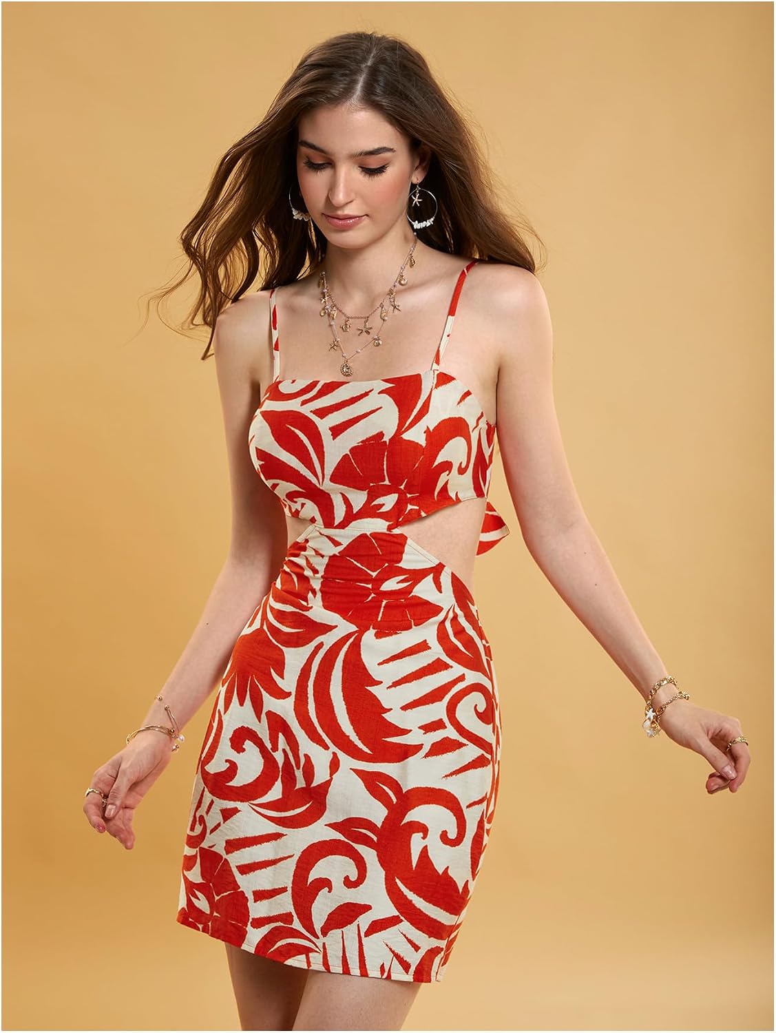 MakeMeChic Women's Floral Boho Tropical Cut Out Mini Dress image 3