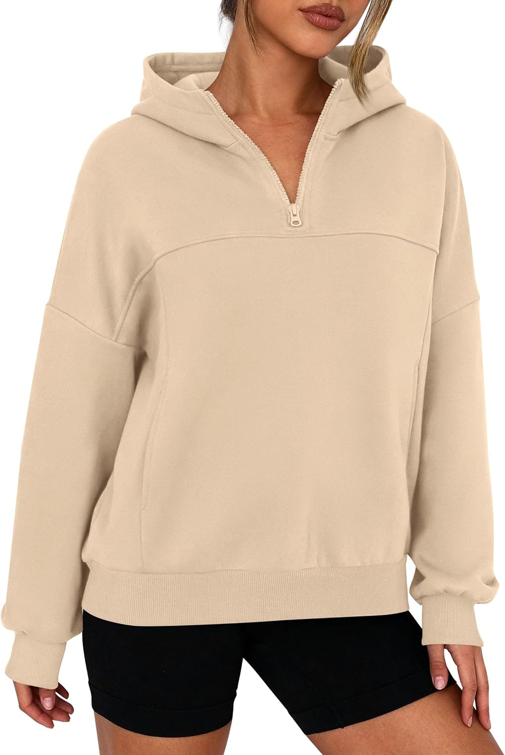 PRETTYGARDEN Womens Hoodies Cropped Fleece Sweatshirts 2025 Fall Fashion Quarter Zip Pullover Long Sleeve Tops Winter Clothes