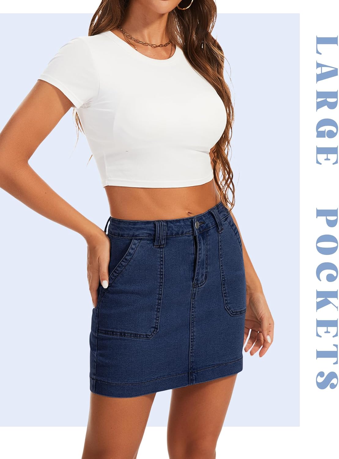 Denim Skirts for Women Stretchy High Waisted Jean Skirt with Large Pockets Casual Cute Denim Skirt - Image 6