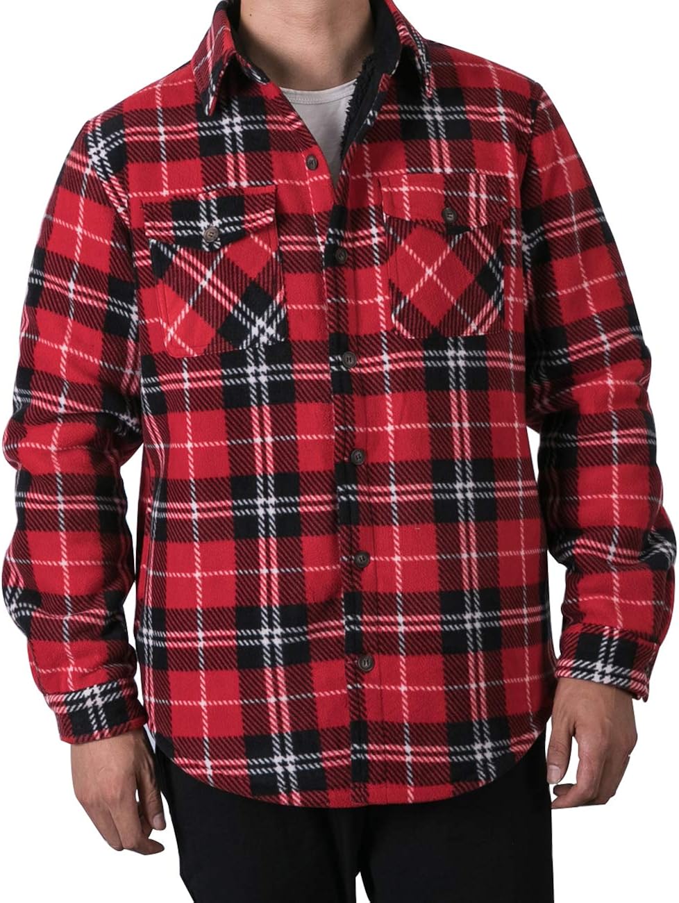 Men's Warm Sherpa Lined Fleece Plaid Flannel Shirt Jacket(All Sherpa Fleece Lined): Clothing