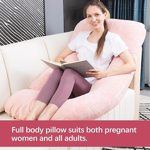 Miniatura 41 de MOON PINE Almohada de embarazo, almohada de cuerpo completo en forma de U para apoyo de maternidad, almohada de dormir con funda para mujeres Azul