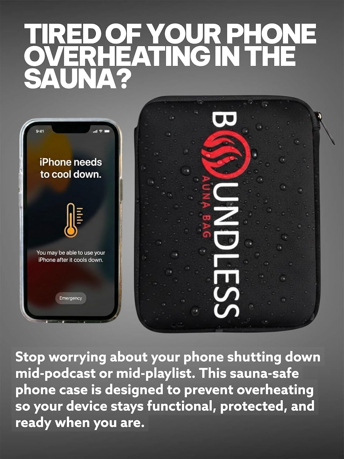 BOUNDLESS | The ORIGINAL Sauna Phone Case | Essential Sauna Accessory for Heat Protection. Heat-Proof, Water-Resistant, Thermal Phone Case for Sauna, Steam Room & Sun. Prevents Overheating. image 2