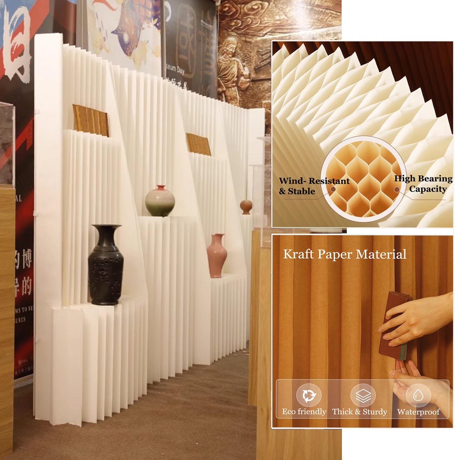 Biombo Separador Retractable Paper Room Divider For Home Studio Office, Folding Paper Privacy Screen Partition Wall，Indoor Room Divider Freestanding Display Rack(1.6x4m/5.25x13.12ft)