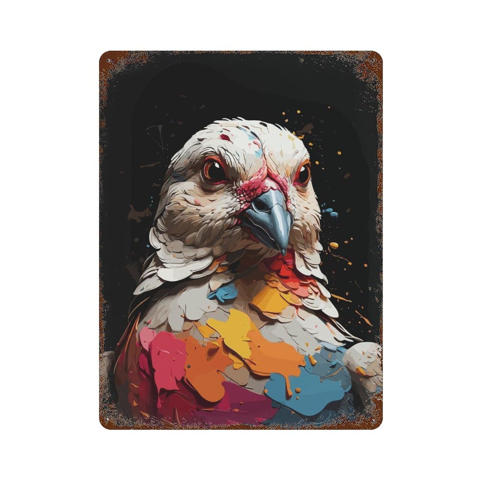 Dove Animal Splatter 15.7"x11.8" Rust Effect Tin Sign, Rustic Home Decor for Office, Studio And Wall Decor