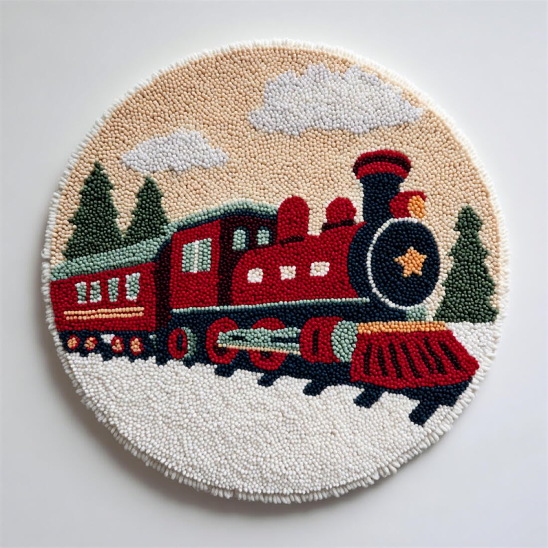 Rqwybcaxn DIY Latch Hook Rug Making Kits for Teens Crochet Hooks Set Vintage Train 80x80cm Round Tapestry with Crochet Hook Study Craft Gift
