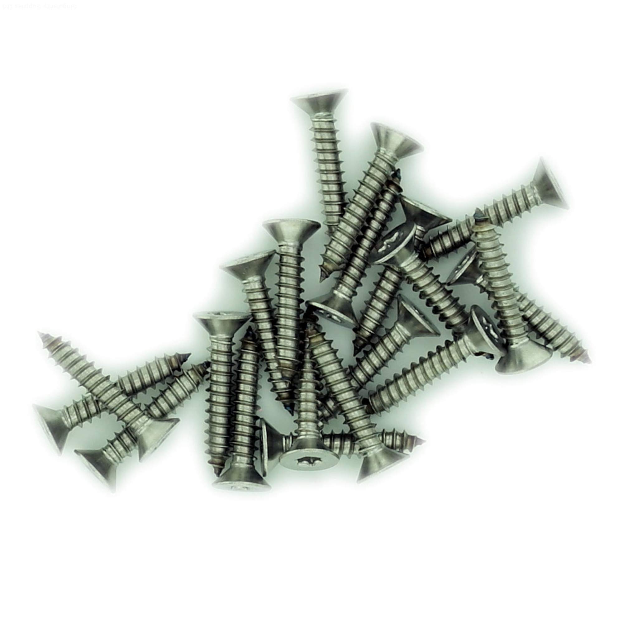Singularity Supplies Silver No.6 X 0.375 (3.5Mm X 9.5Mm) Tx Countersunk Self-Tapping Screw - Stainless Steel (A2) (Pack Of 20)