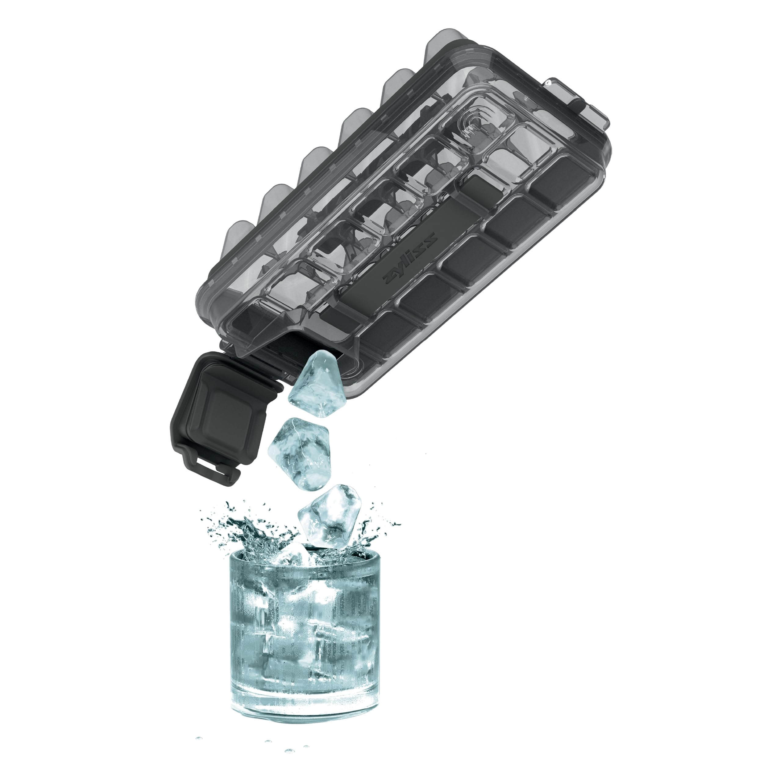 Zyliss Press & Pull Ice Cube Tray with Lid, Easy Release Press and Pull Sytem, Ice Mould Makes 18 Cubes, Serve Freezing Cubes with No Hand Contact, Sealed Watertight Design, Dishwasher Safe