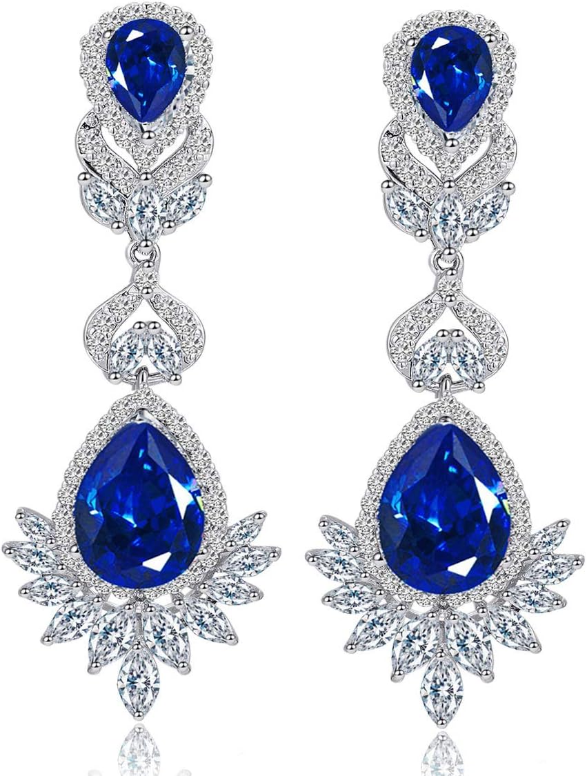 Cubic Zirconia Long Big Dangle Bridal Drop Weddings Earrings for Brides Bridesmaid