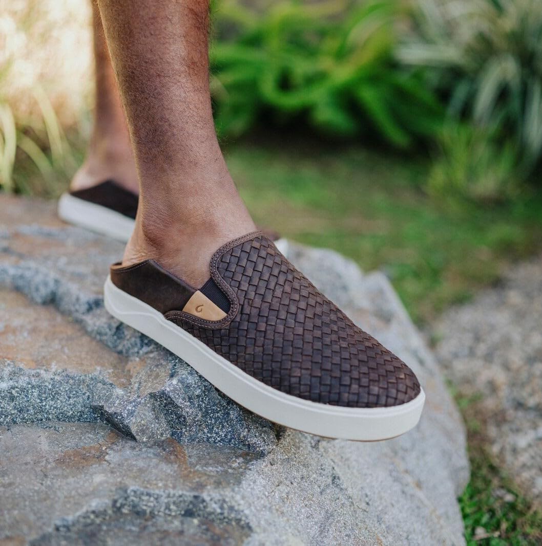 OLUKAI Lae'ahi Lauhala Men's Woven Leather Shoes, Versatile Everyday Leather Sneakers, Easy Slip On Design, All-Day Wear & Comfort - Image 2