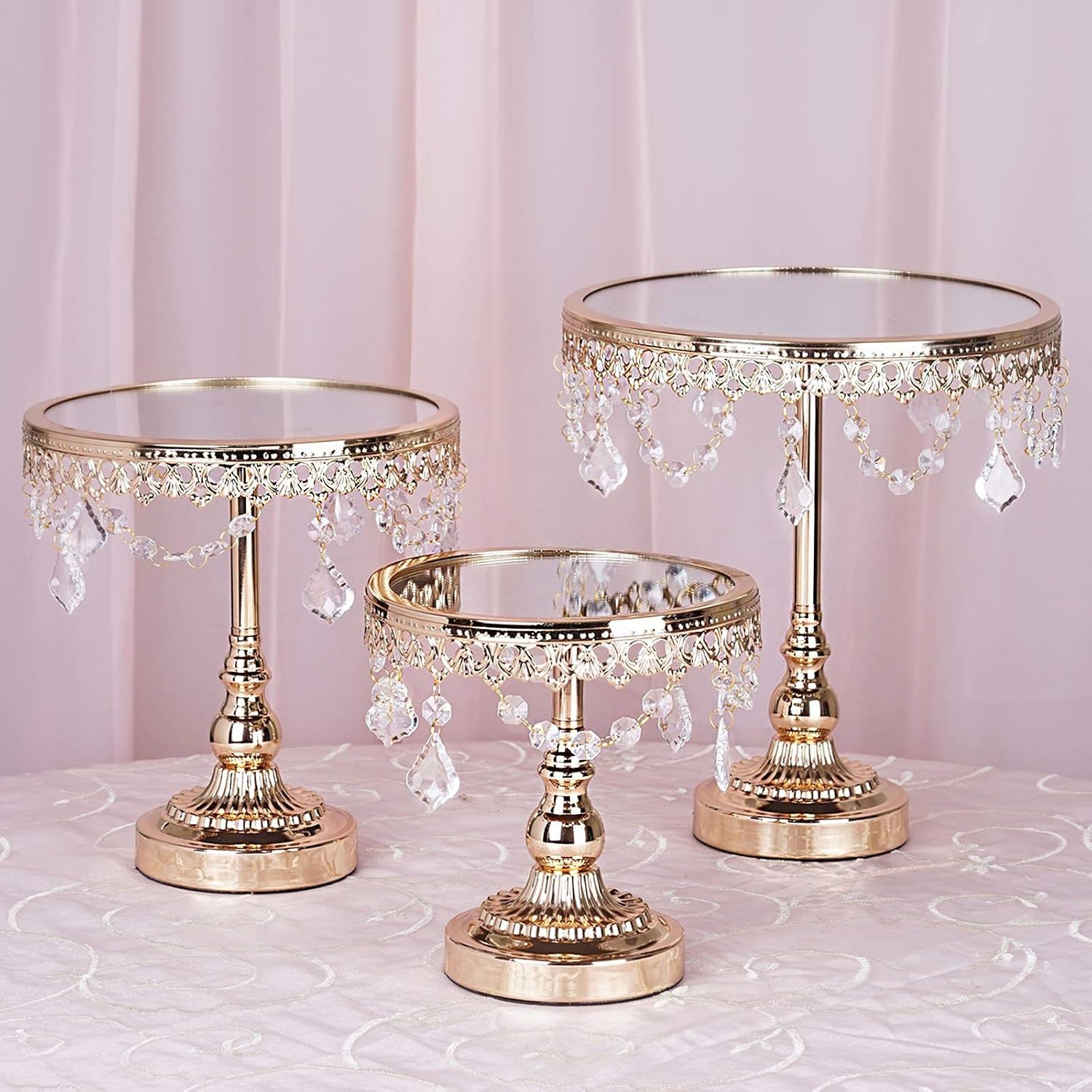 Efavormart Set of 3 Round Gold Top Cup Cake Riser Centerpiece Stand Wedding Birthday Party Dessert Rise Cake Stand
